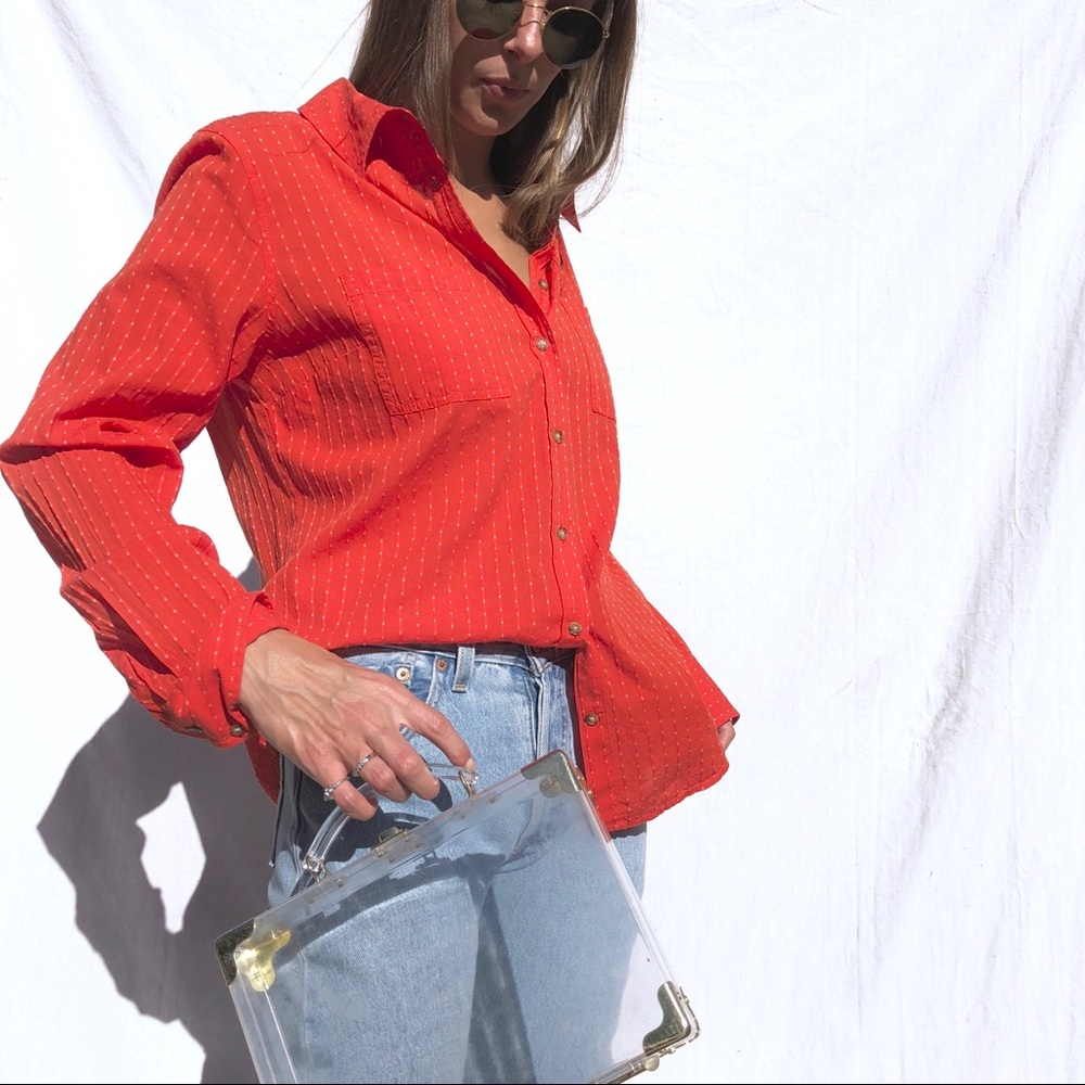 NWT MERONA Doby Weave Button Up Blouse